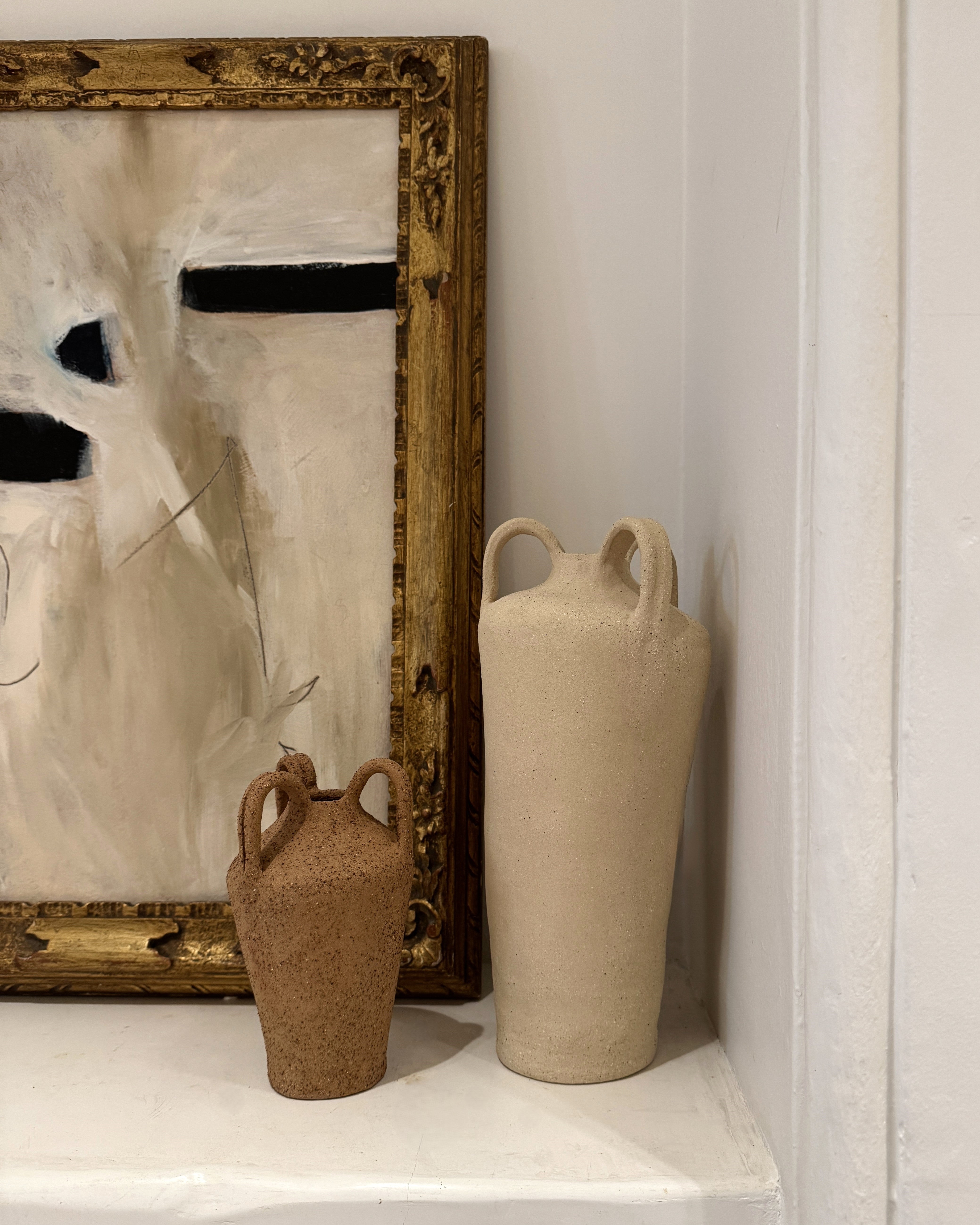 Buttercream Three Handle Vase Tall