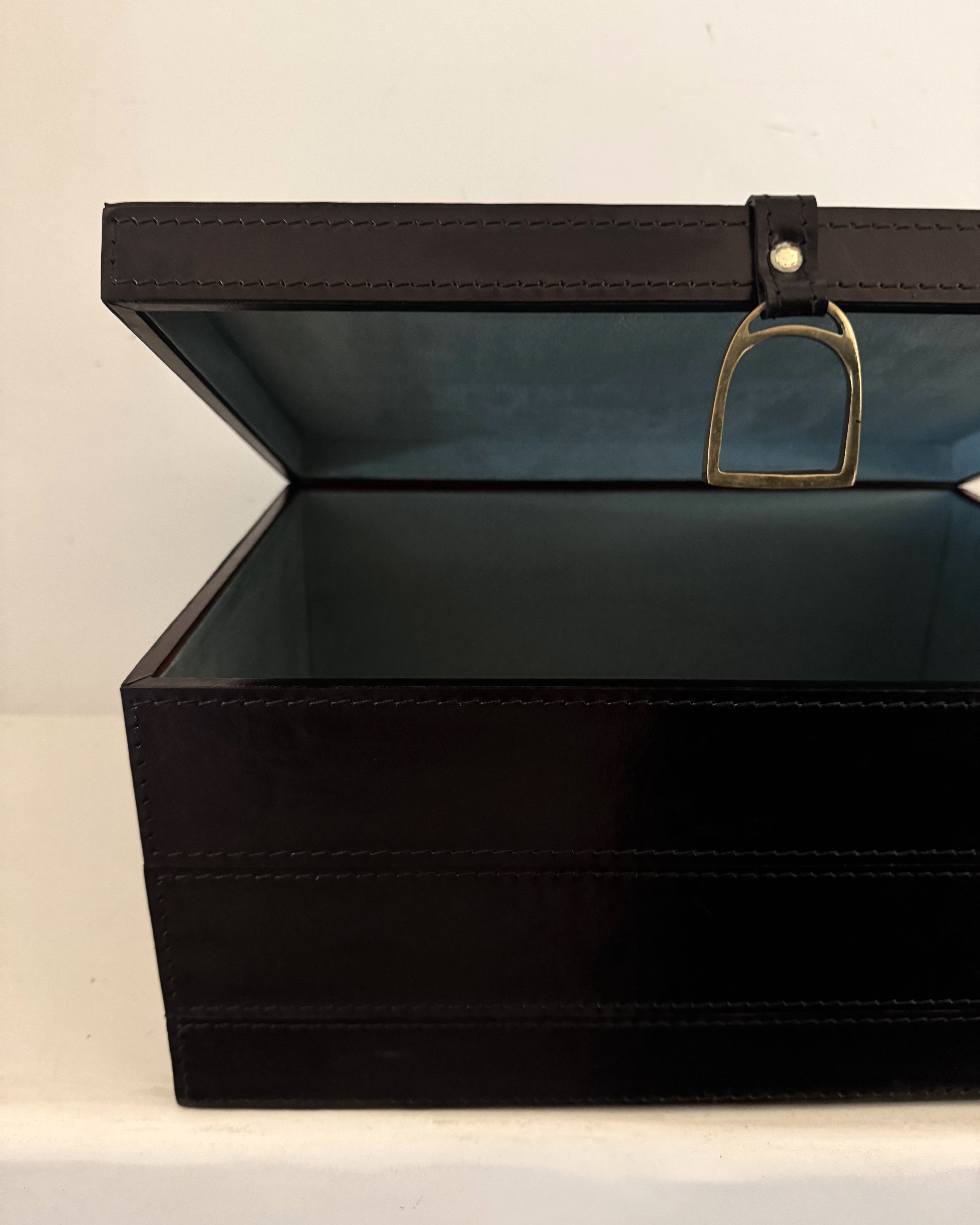 Leather Box with Stitched Panels Large