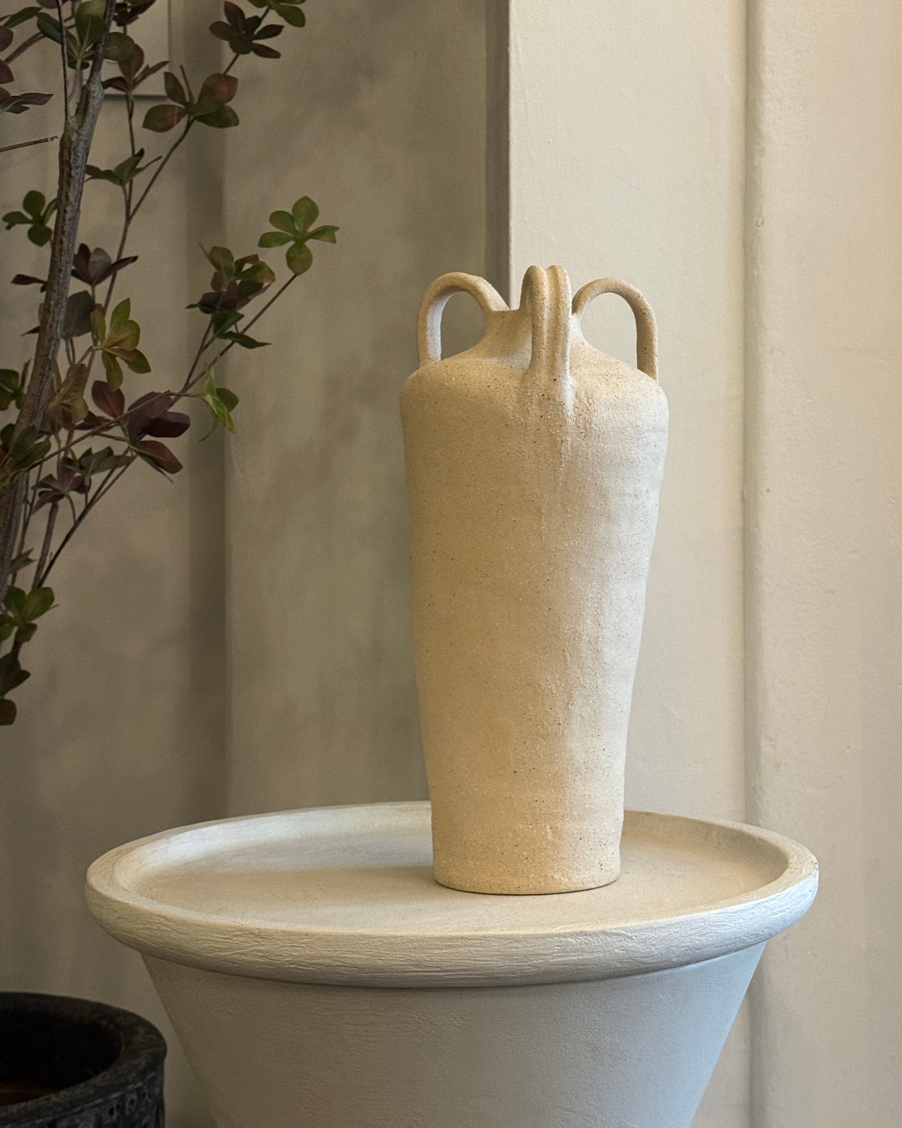 Buttercream Three Handle Vase Tall