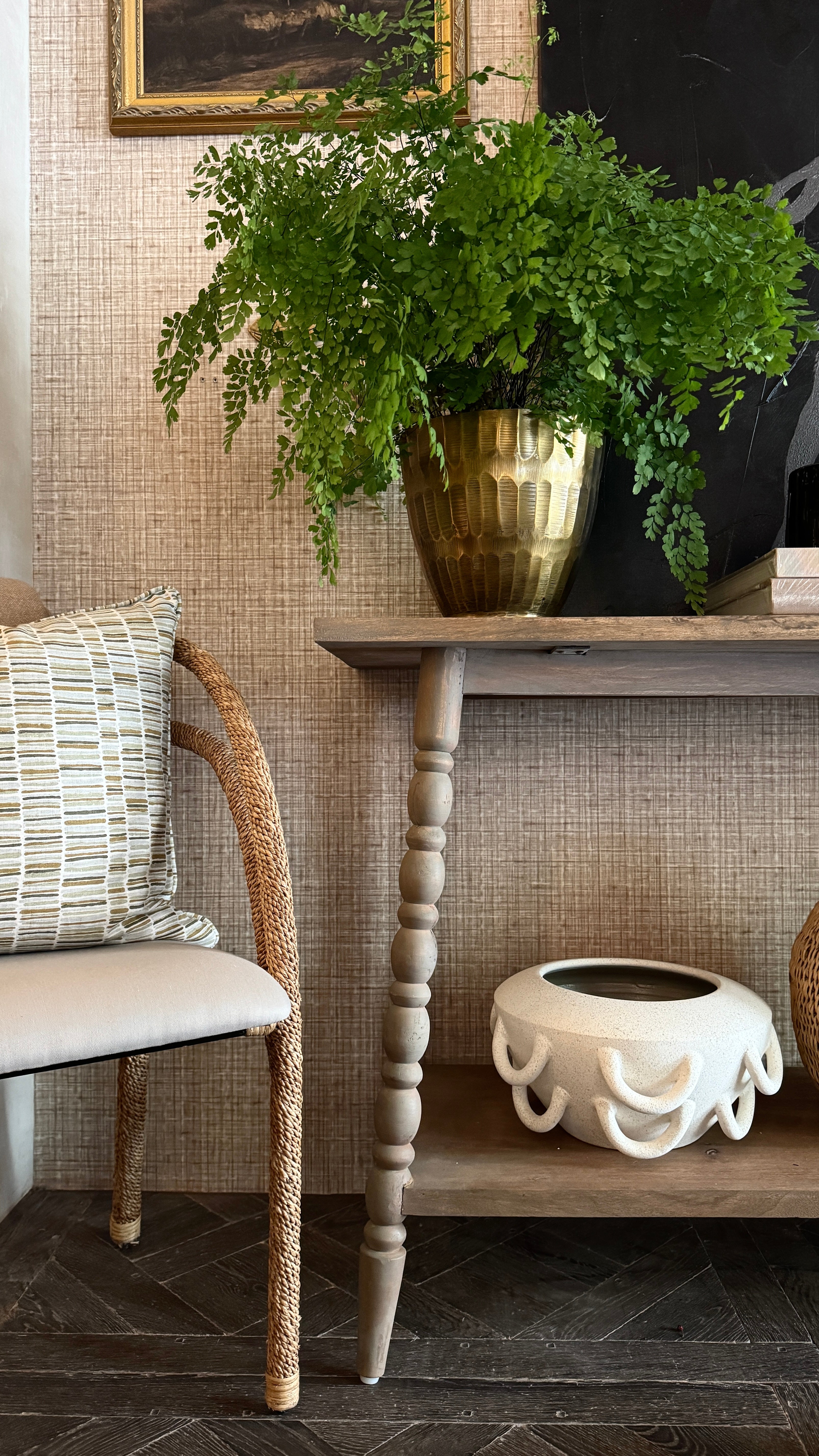 Hammered Stripe Brass Pot Small