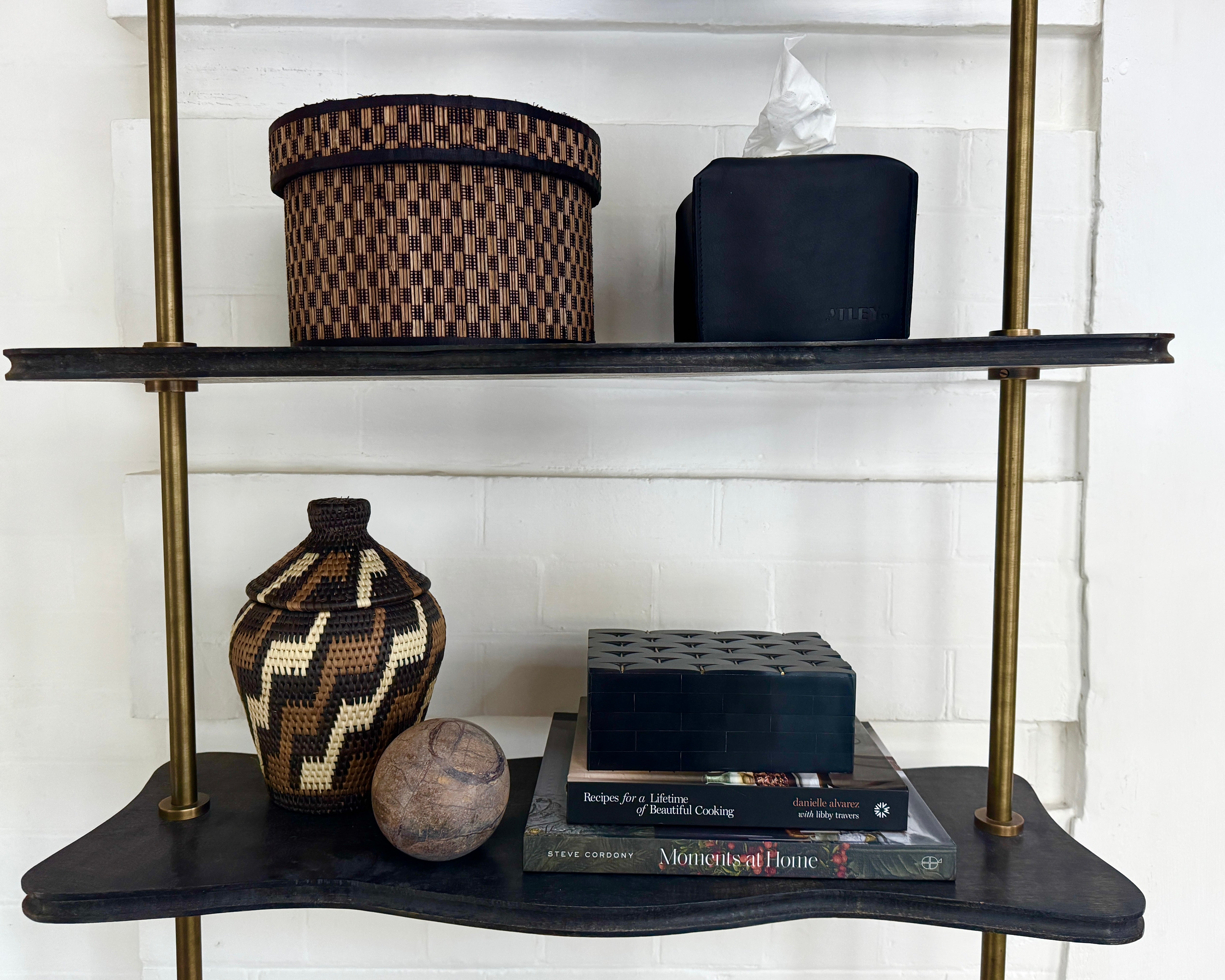 Chequered Round Bamboo Box Small with Lid