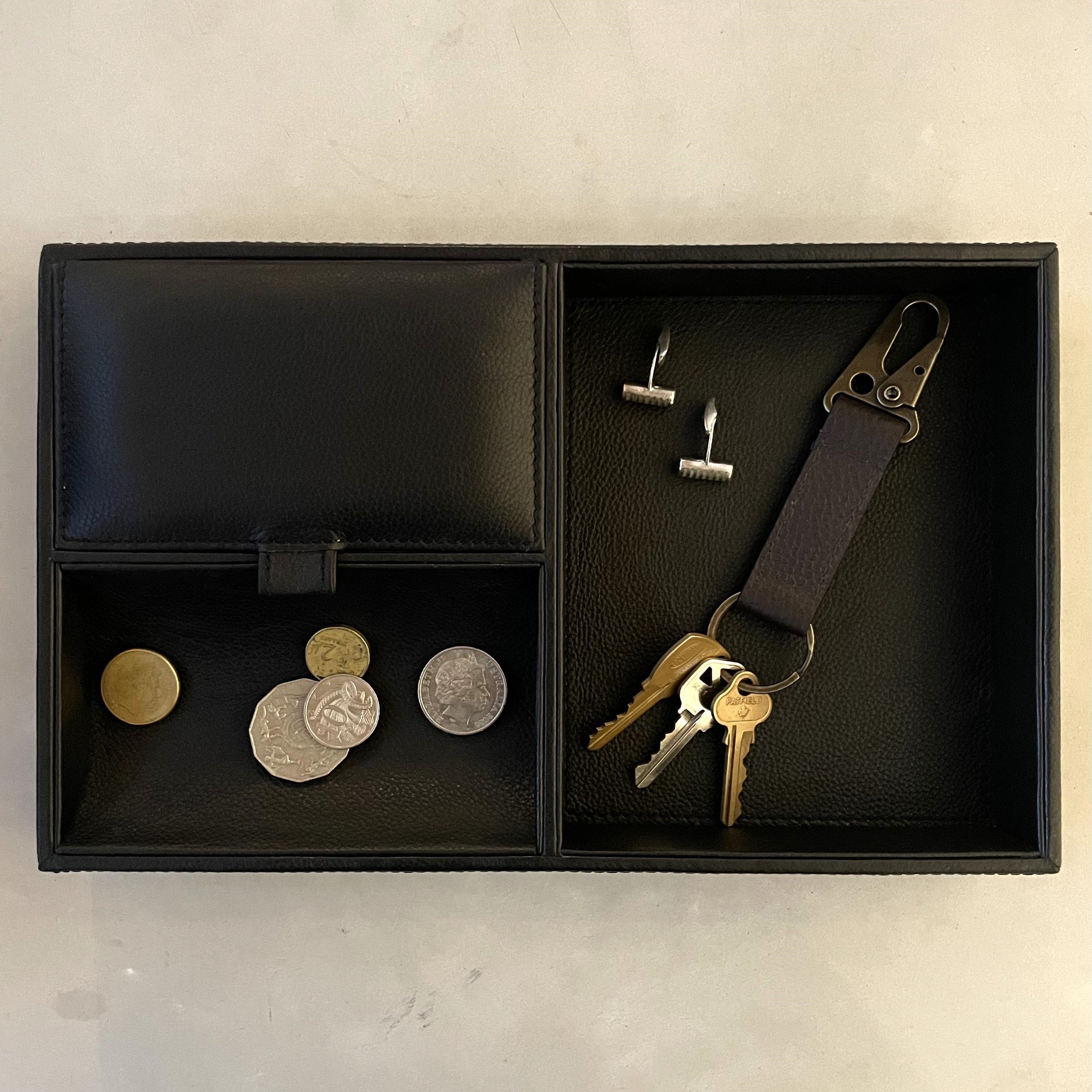 Luca Leather Valet Tray, Black