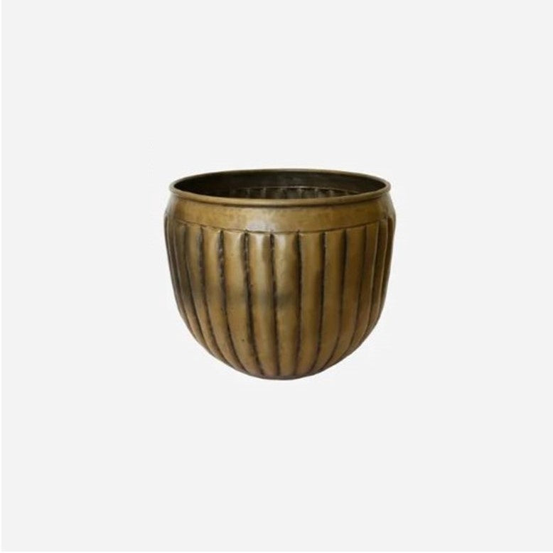 Small Marbella Brass Planter from CC Interiors, stylish metal plant container with a polished brass finish.