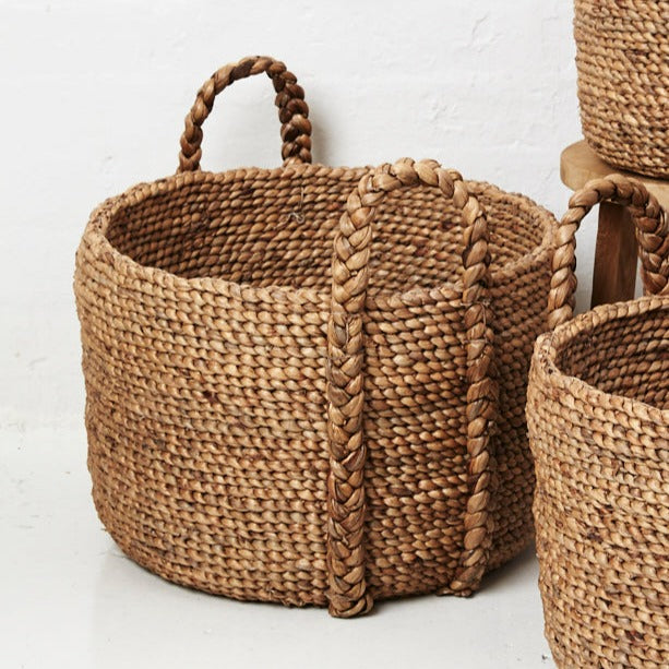 Ruhi Plaited Handle Waterhyacinth Basket
