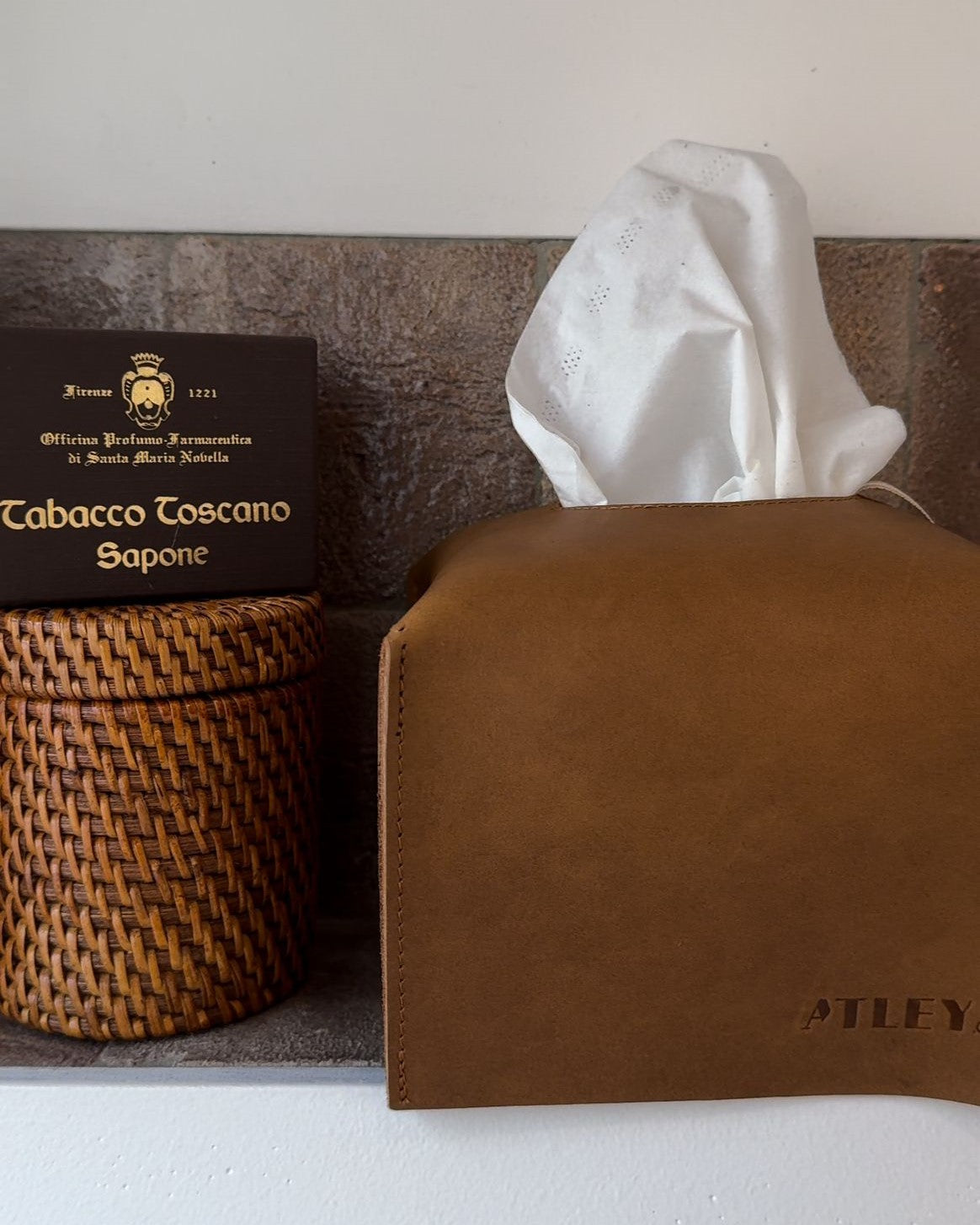 Leather Tissue Box Tan, Square