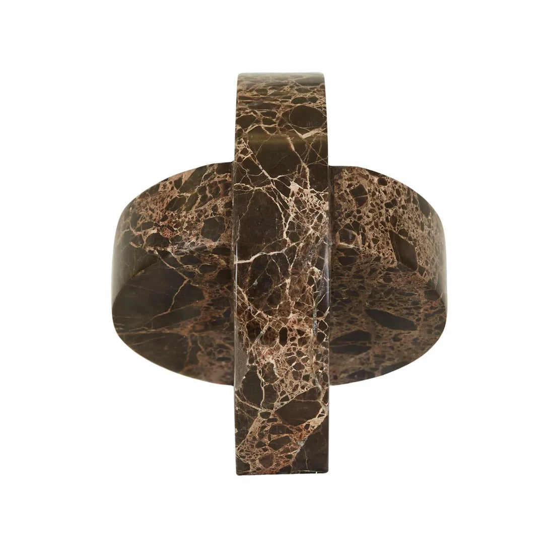 Small Rufus Sol sculpture by Globewest crafted from Emperador marble, featuring smooth, modern abstract design.