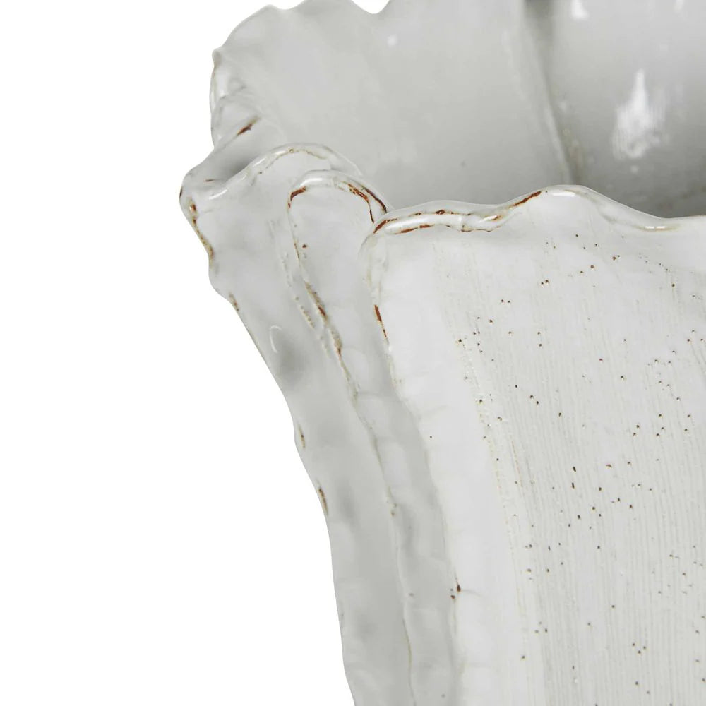 Pleated Ceramic Vase Natural White