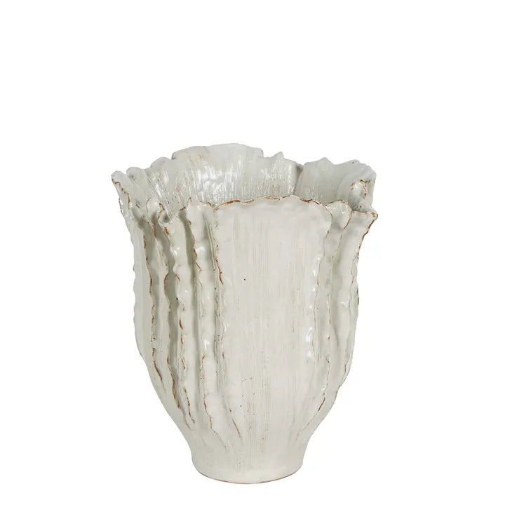 Pleated Ceramic Vase Natural White