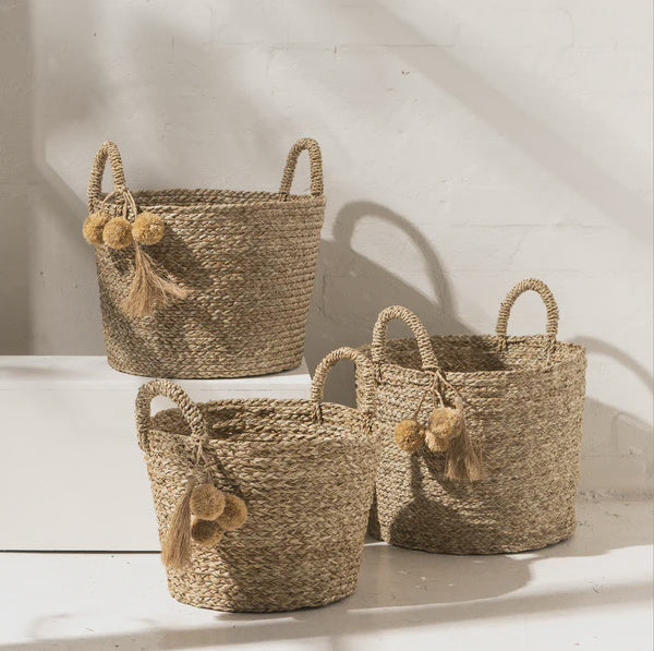 Pom Pom Handwoven Basket, Small