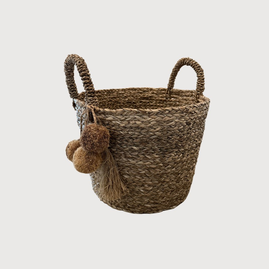 Pom Pom Handwoven Basket, Small