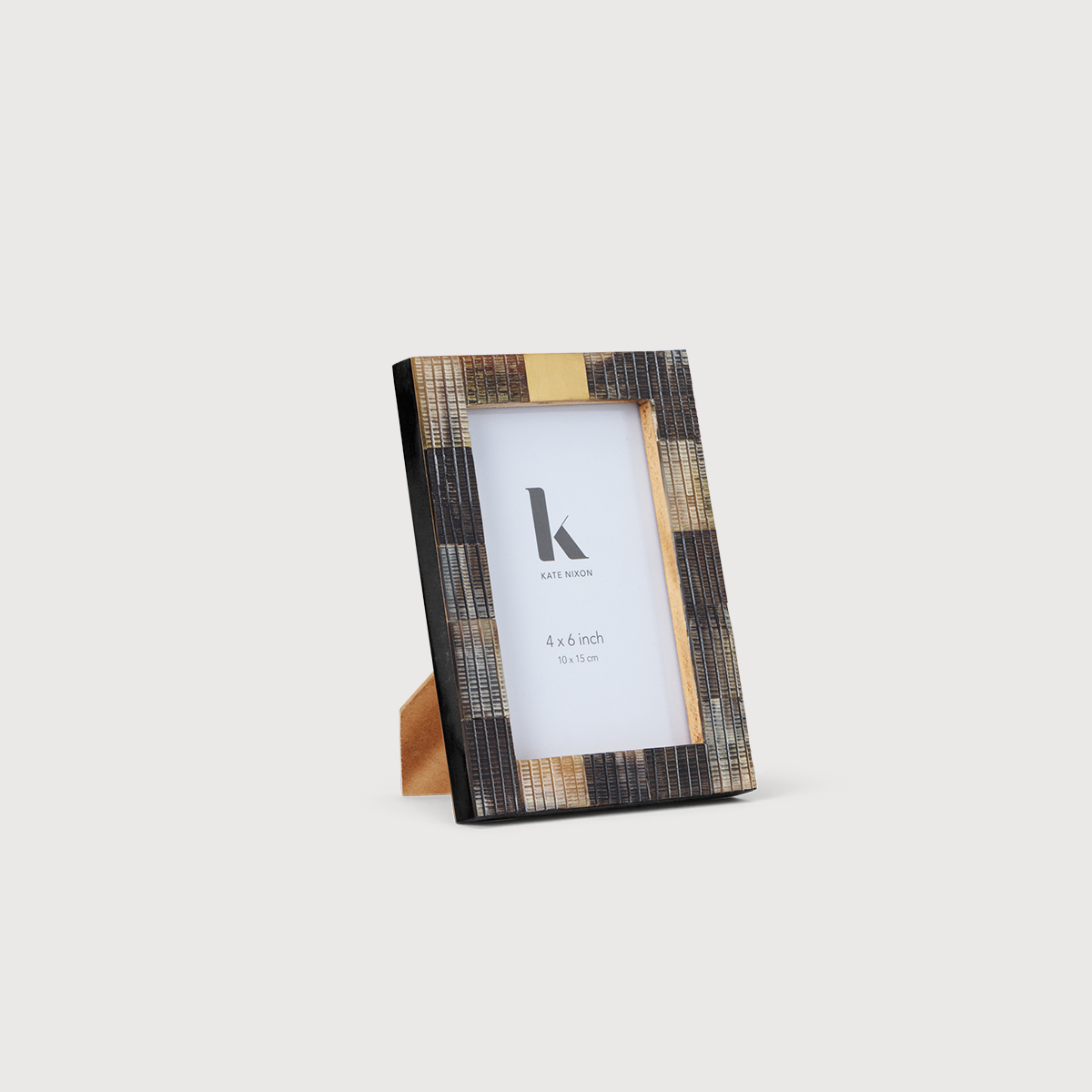 Kate Nixon Home Renn 4x6 photo frame showing a sleek, black border with a placeholder photo inside for 4x6 inch pictures.