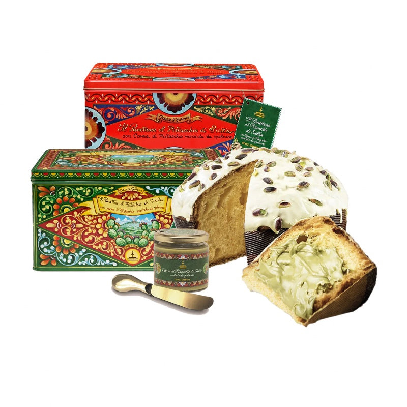 Dolce & Gabbana Tin Panettone 600g, Sicilian Pistachio w Pistachio Spread