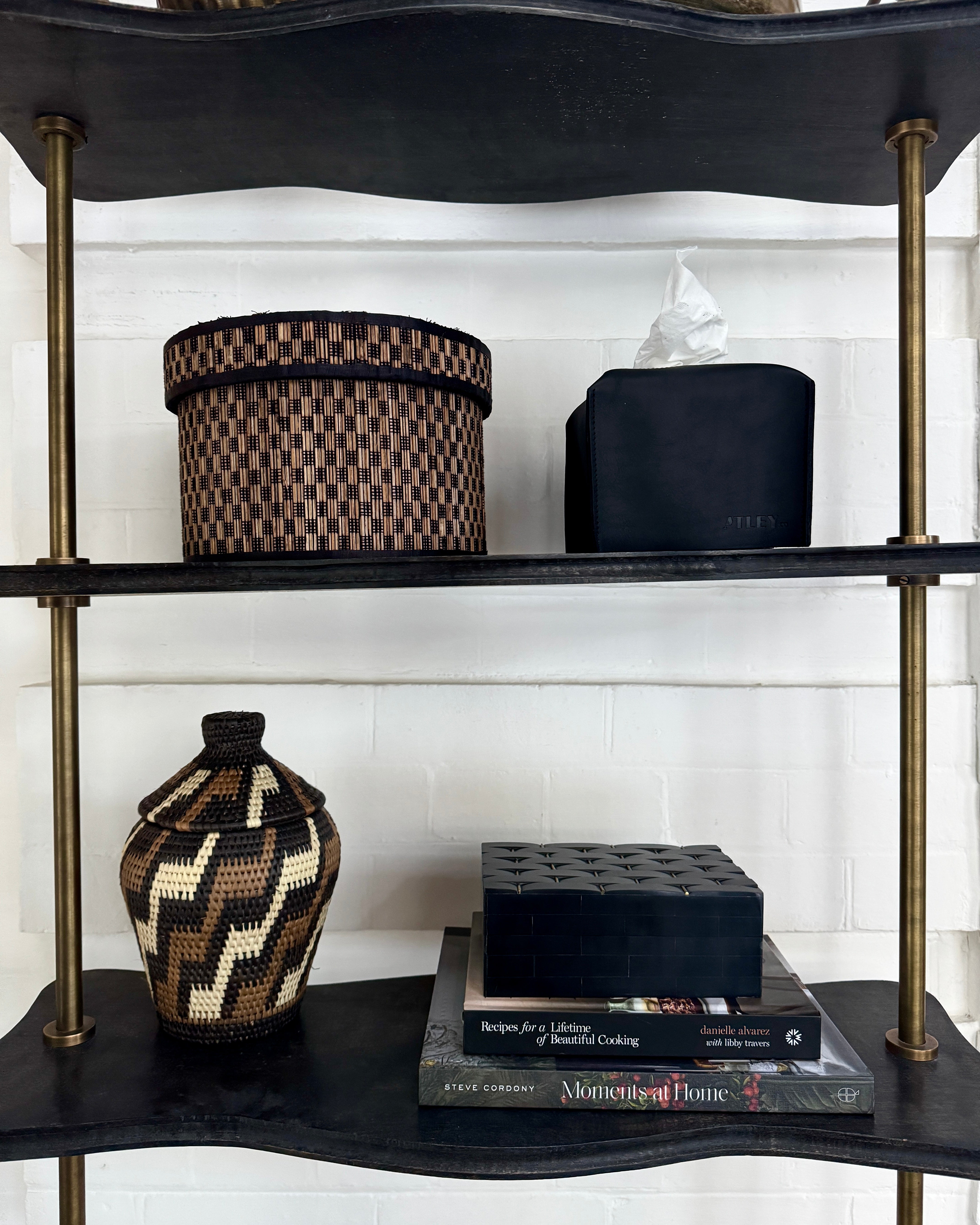 Chequered Round Bamboo Box Small with Lid