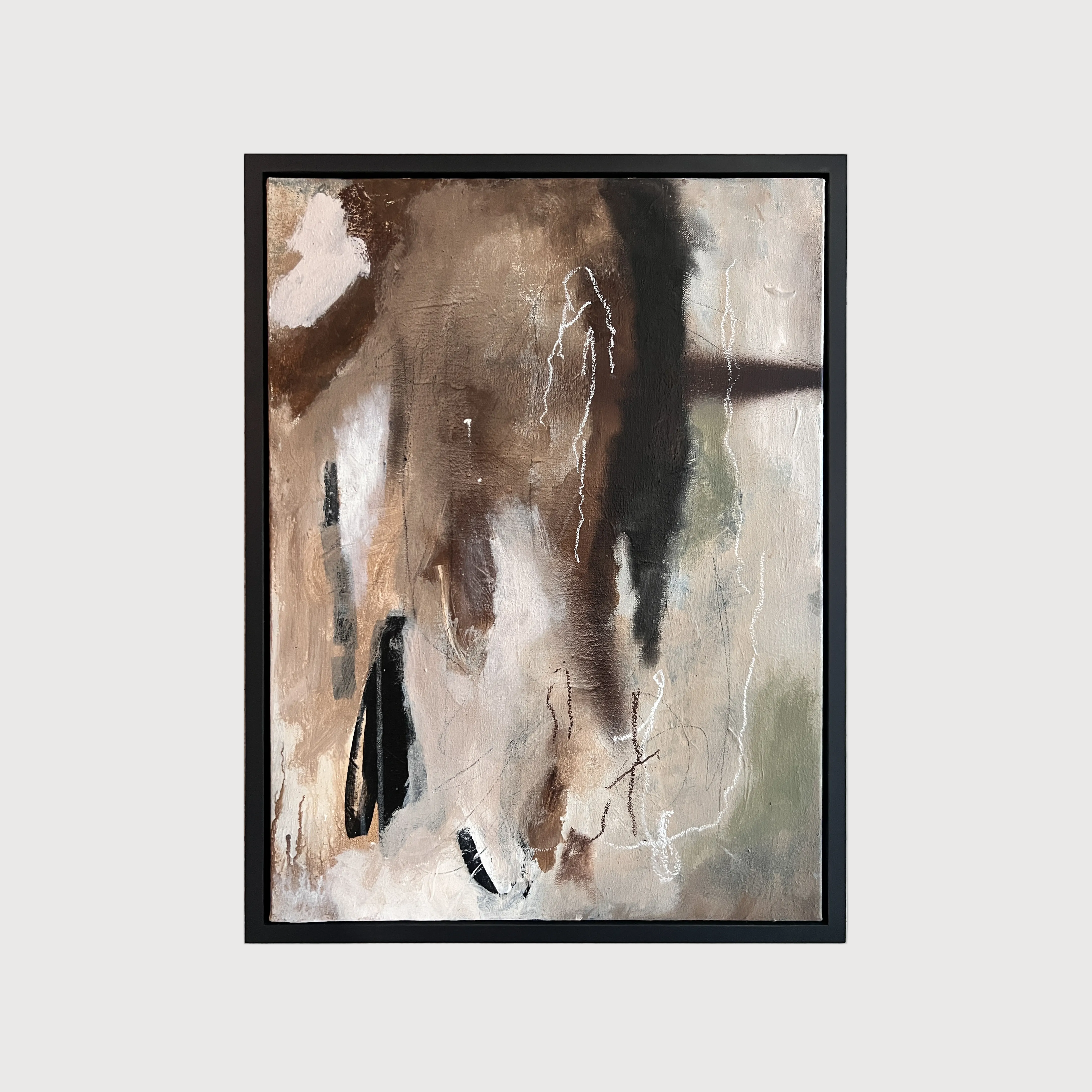 Abstract art print with brown, beige, and black colors on a white background