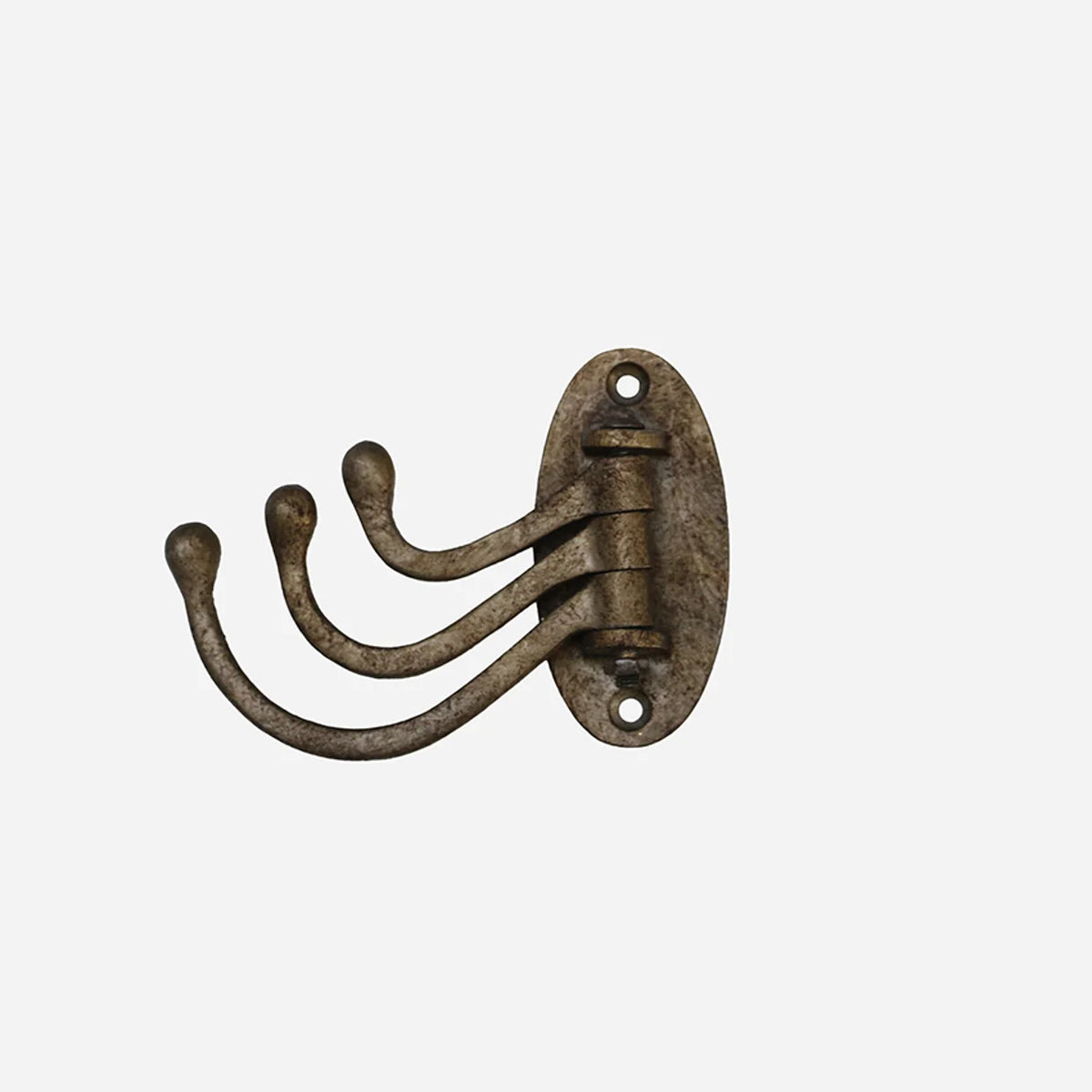 CC Interiors Iron 3 Swing Hook wall hook with three hooks for hanging items, mounted on a wall for versatile storage.