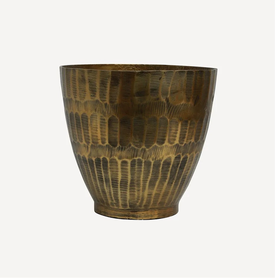 Hammered Stripe Brass Pot Small