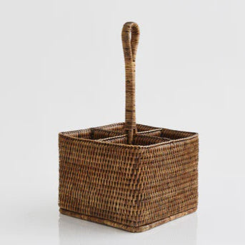 Rattan Cutlery Caddy Square