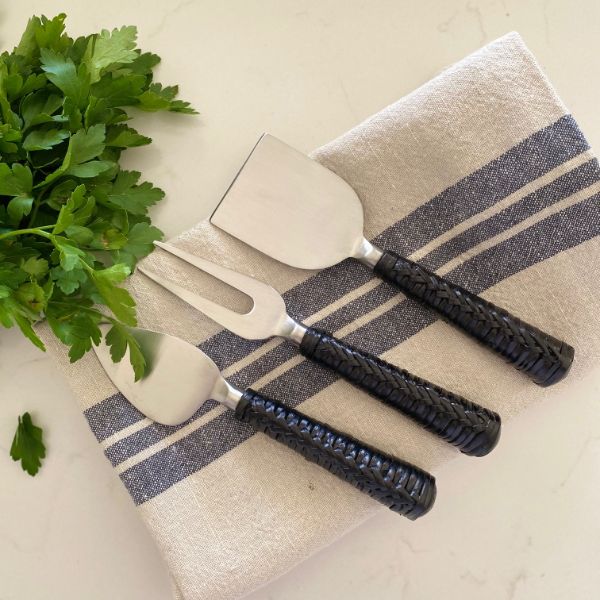 Wicker Cheese Knives, Black (set of 3)