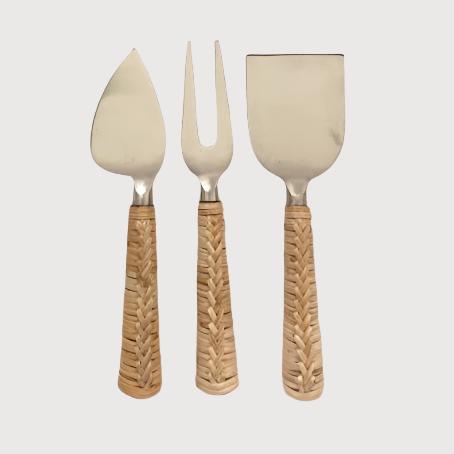 Natural Wicker Cheese Knives, Set of 3