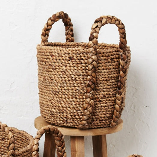Ruhi Plaited Handle Waterhyacinth Basket
