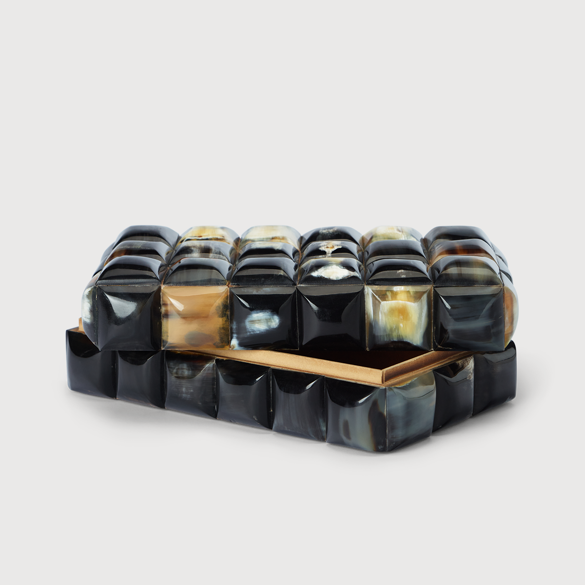 KATE NIXON HOME Tessera horn box decorative container with natural horn pattern and hinged lid