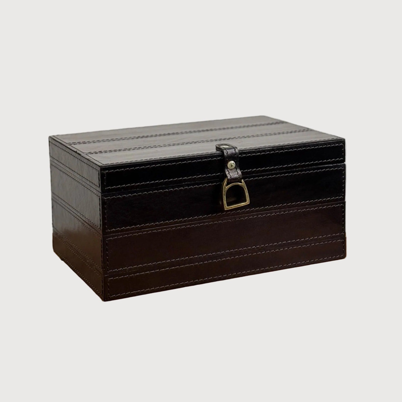 Leather Box with Stitched Panels Large