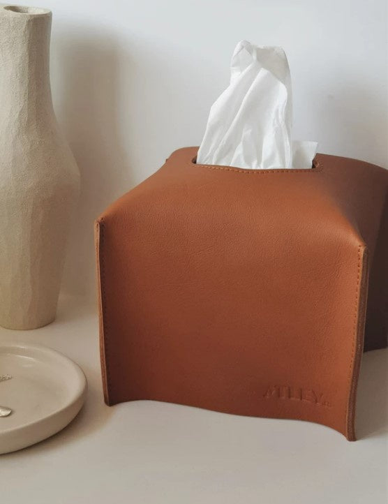 Leather tissue box holder, Square