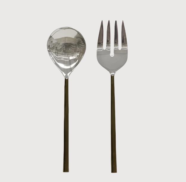 Burnished Black & Stainless Steel Salad Servers, 2pc Set